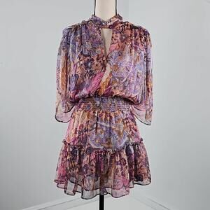 MISA Los Angeles Callas Chiffon Mini Dress‎ in Augusta Batik Women Small NEW